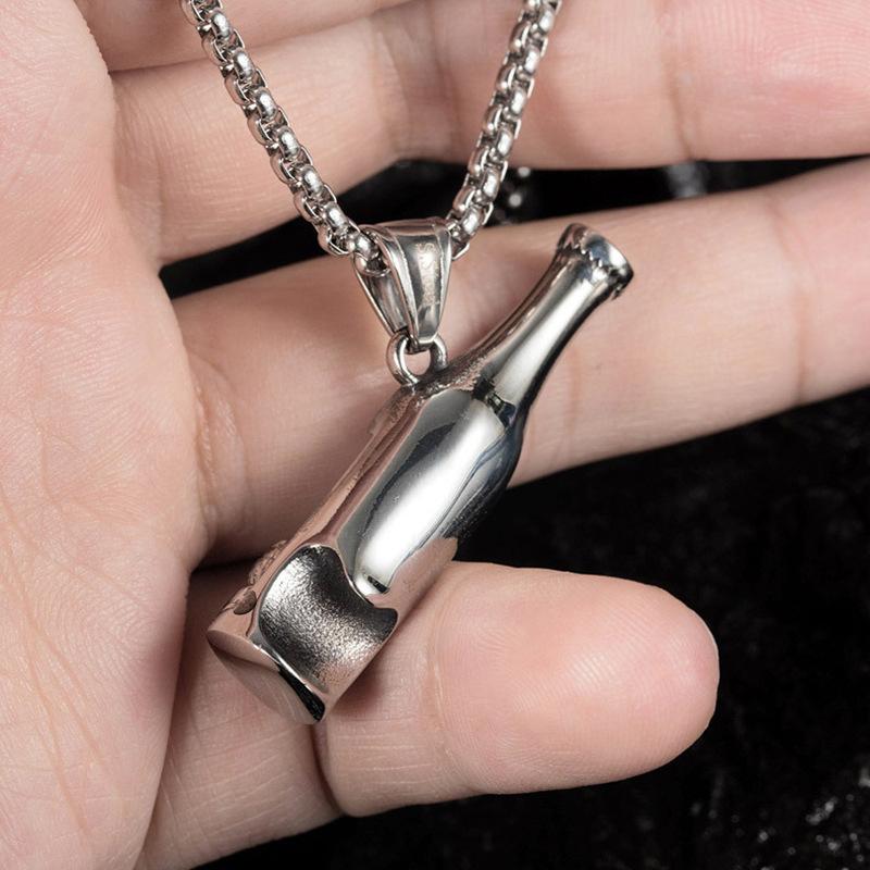 Fashionable New Beer Bottle Opener Pendant, Men's Trendy Bouncing, Versatile, Long Titanium Steel Necklace