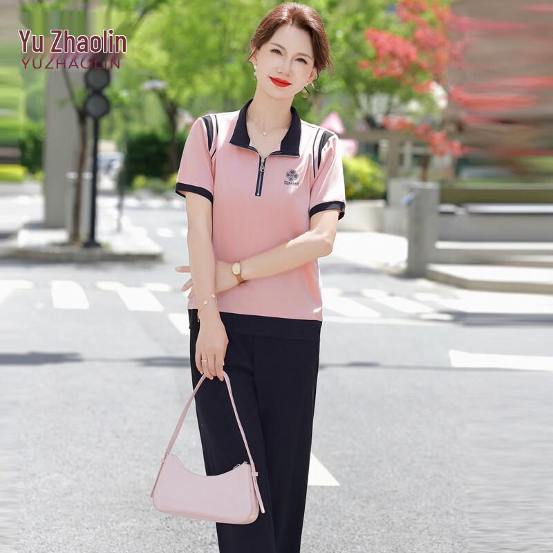 YUZHAOLIN Mid-Aged Women s Summer Short-Sleeve Casual Sportswear Set 4XL