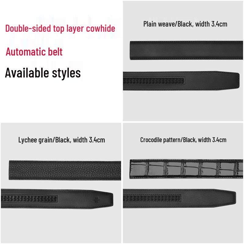 Men's Premium Cowhide Leather Belt with Automatic Pin Buckle