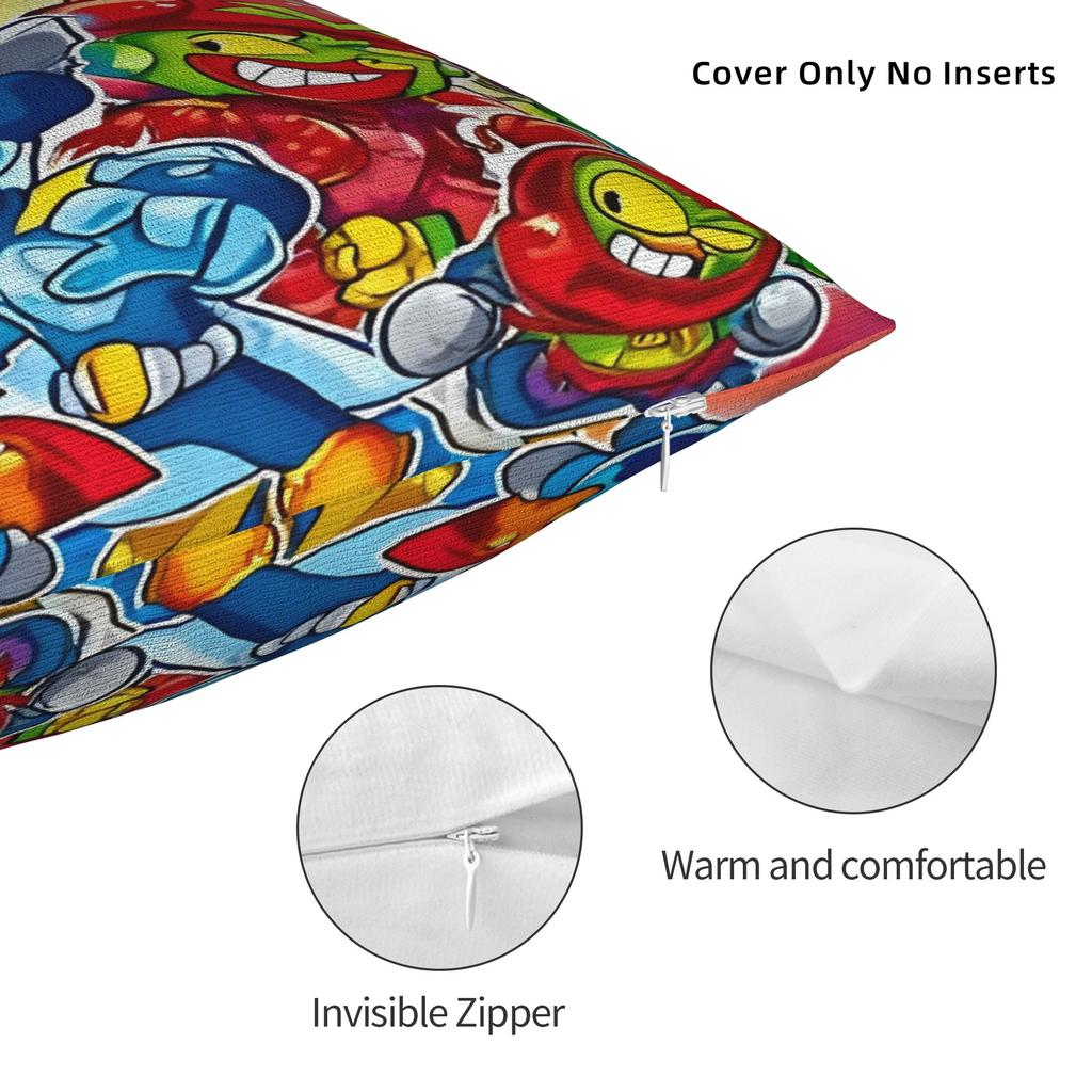 SuperThings Cartoon Square Pillow Cases Super Zings Kindergarten Cushion Cover Custom Zipper Pillowcase for Living Room 18"x18"