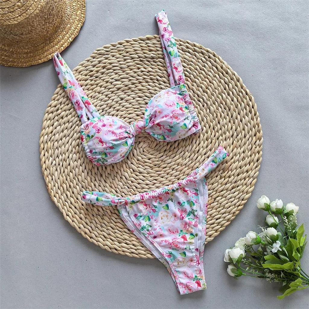 Tie Dye Flowers Printed High Leg Cut Bikini Female Swimsuit Women Swimwear Two-pieces Bikini set Bather Bathing Suit Swim