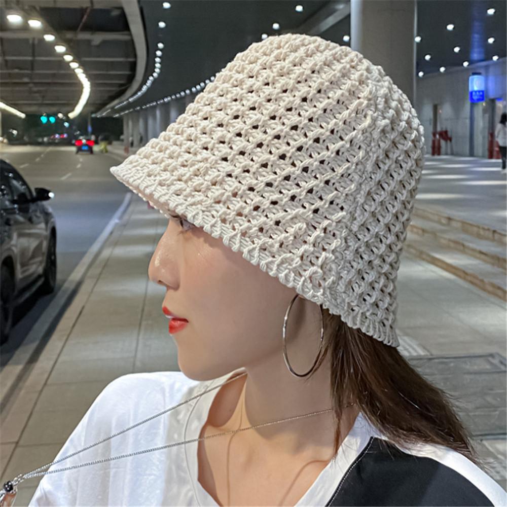 Summer Bucket Hat Women Thin Knitted Woolen Foldable Artistic Leisure Sun Hat