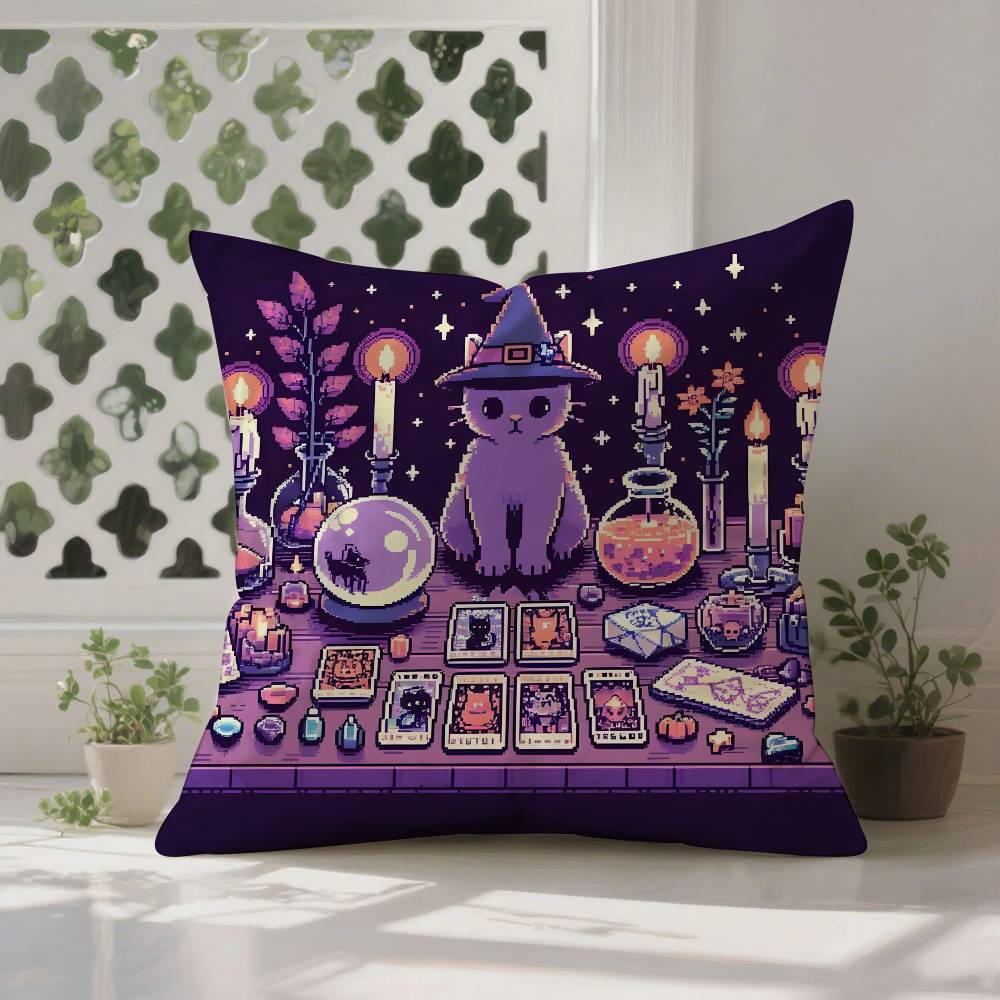 Halloween Cute Purple Cat Pillow Case Anti-dustmite Pillowcase Invisible Zipper Silky Short Plush Sofa Cushion Cover