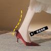 Temperament high-heeled women's single shoes fashion new autumn and winter bow burgundy wedding banquet versatile black women