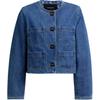 Quilted Collarless Single-Breasted Long Sleeve Denim Jacket Women Jackets Medium-Blue CAT14-MBL