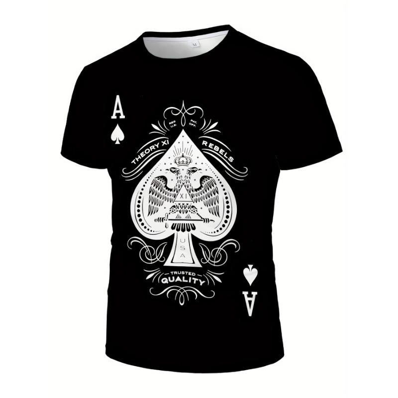 3D Spade Graphic T-Shirt for Men - Black, Loose Fit, Polyester, Soft, Breathable, Ideal for Hip Hop Street Style, Summer & Autumn