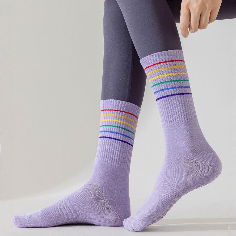 1 Pair Yoga Socks Anti Slip Silicone Mid-Calf Women Sports Socks 95% Cotton Sweat-Absorbent Anti-Odor Breathable Socks