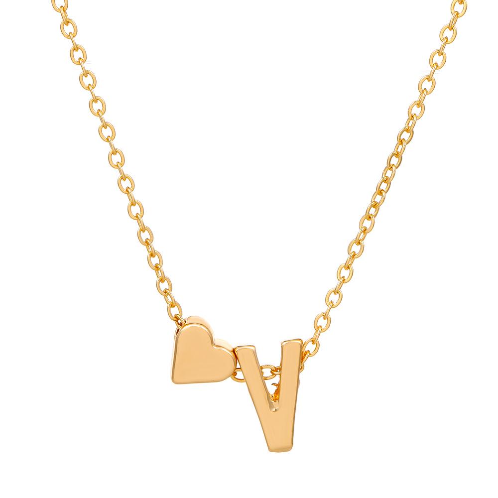 European & American Alphabet Love Heart Pendant Necklace – Versatile Peach Heart Clavicle Chain