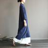 Women's Casual Temperament Cotton and Linen Dress Solid Color Retro Artistic Buckle Long Skirt