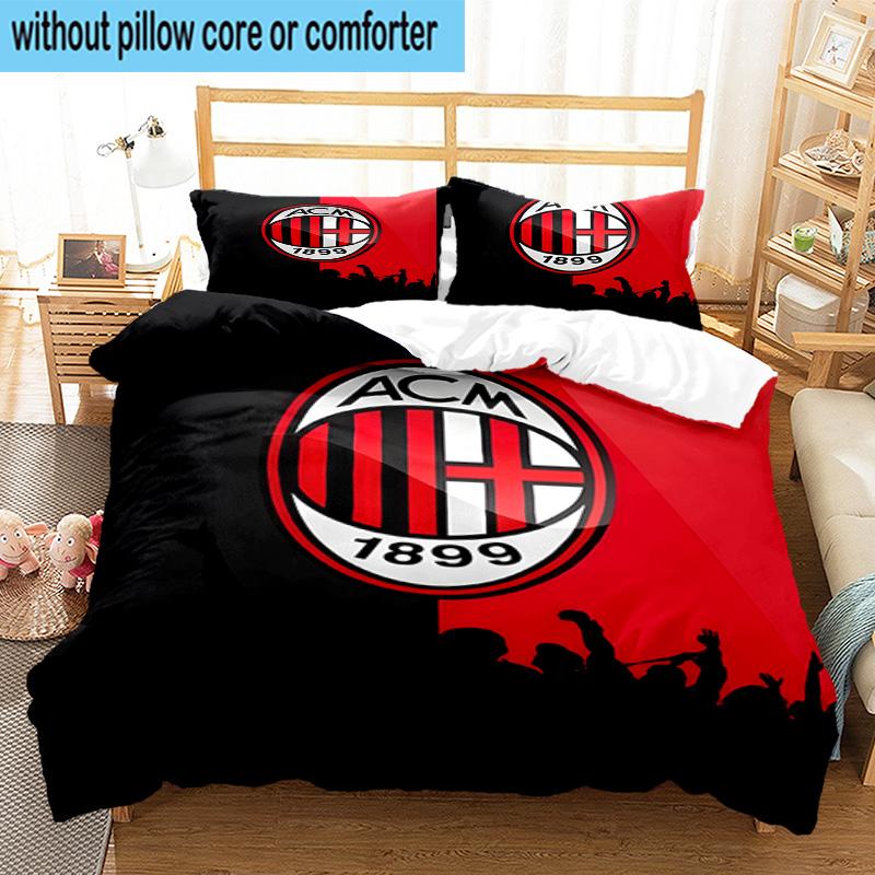 3pcs Milan Football Club Printed Bedding Set Duvet Cover Closure Includes 1 Duvet Cover & 2 Pillowcases Bedding Sets Home Decor Gifts