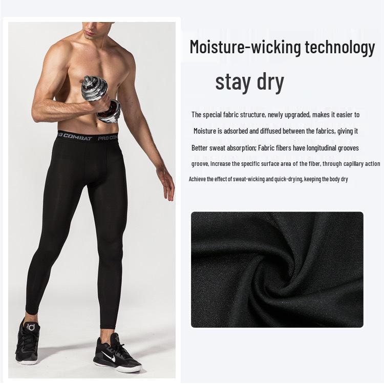 Men's Fleece-Lined Sports Tights: Warm, High-Elasticity, Quick-Dry Base Layer for Running, Basketball, and Training.