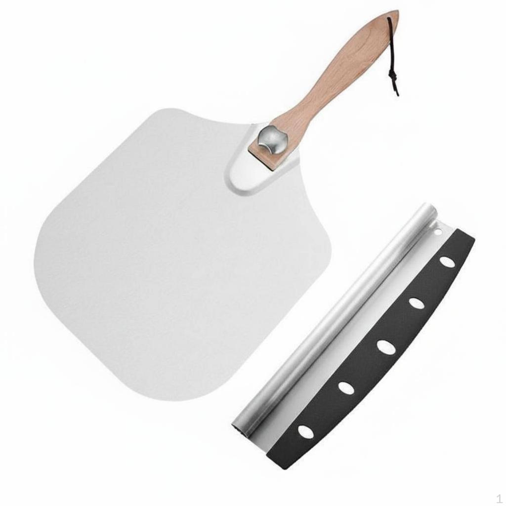 2 Pieces Aluminum Pizza with Rocker tool Wooden Handle Foldable Peel and Cutter Set Easy