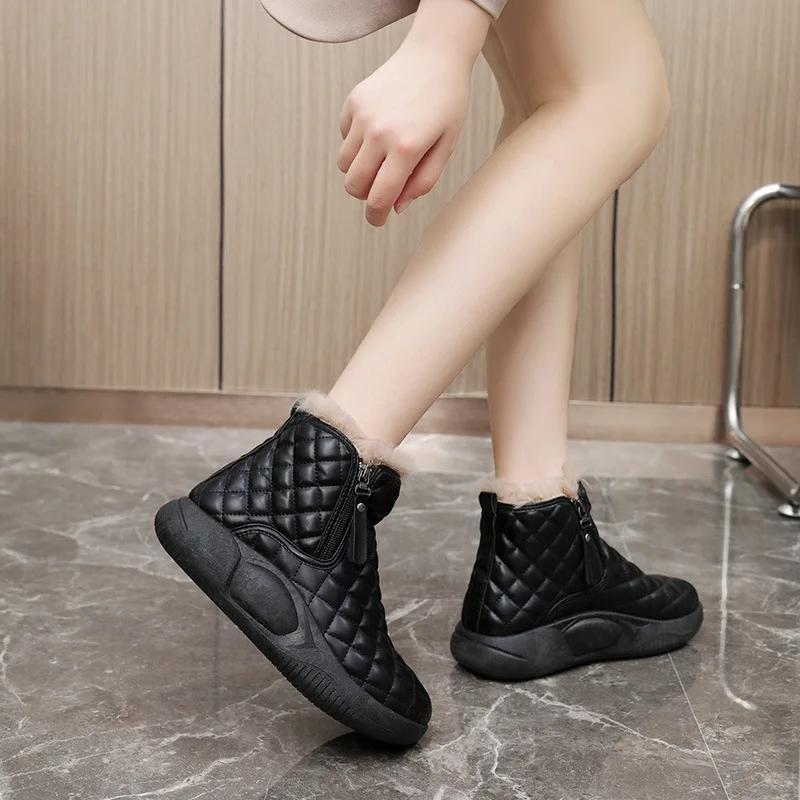 Women's Snow Boots Fur Ladies Shoes Fluff Ankle Boots for Women Waterproof Shoes Design Zipper Round Toe Lady Winter Short Boots
