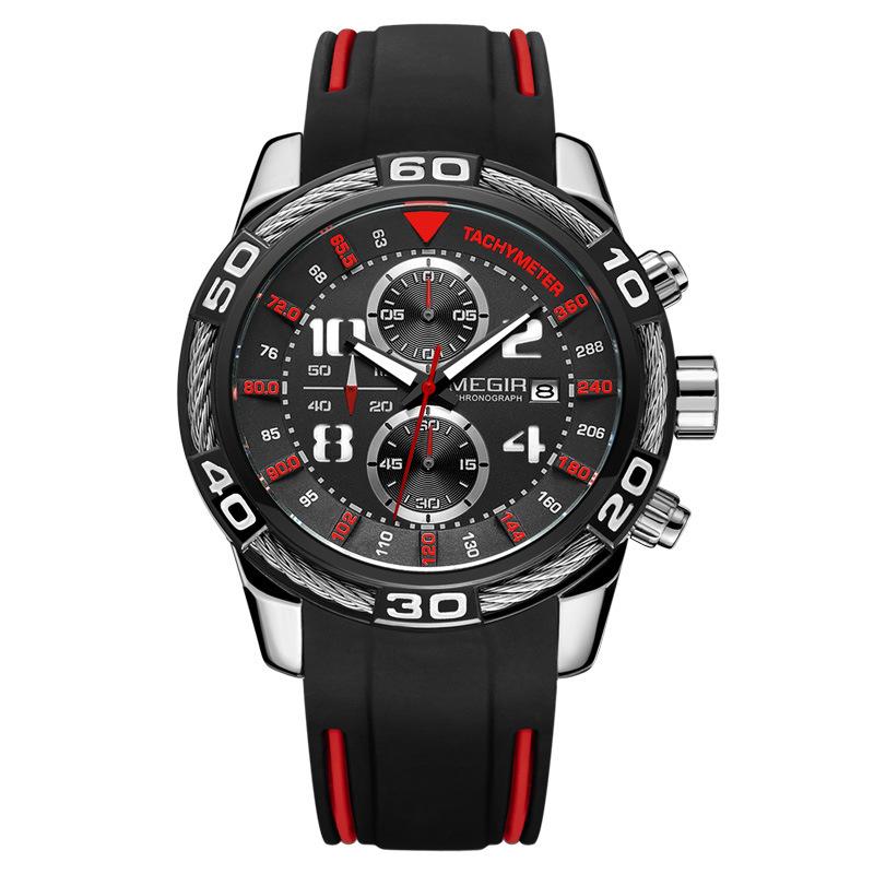 Watch Men'S, Multifunctional Chronograph Calendar Sports Chronograph Men'S Watch Silicone Quartz Watch 2045