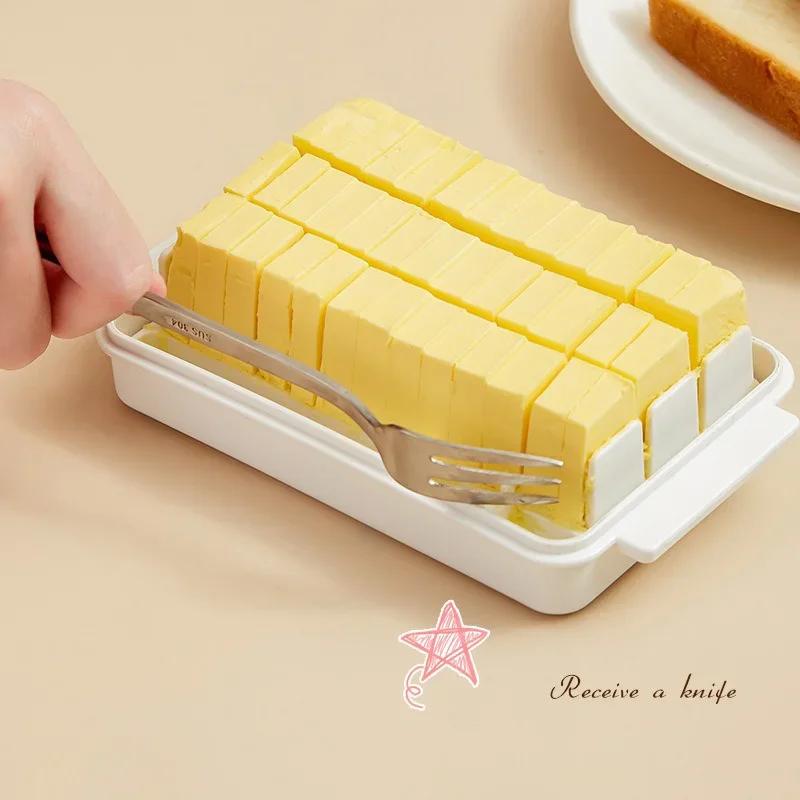 Butter Cutting Storage Box Crisper Box Cheese with Lid Double Side Handles for Convenient Storage Butter Knife Cutting Box