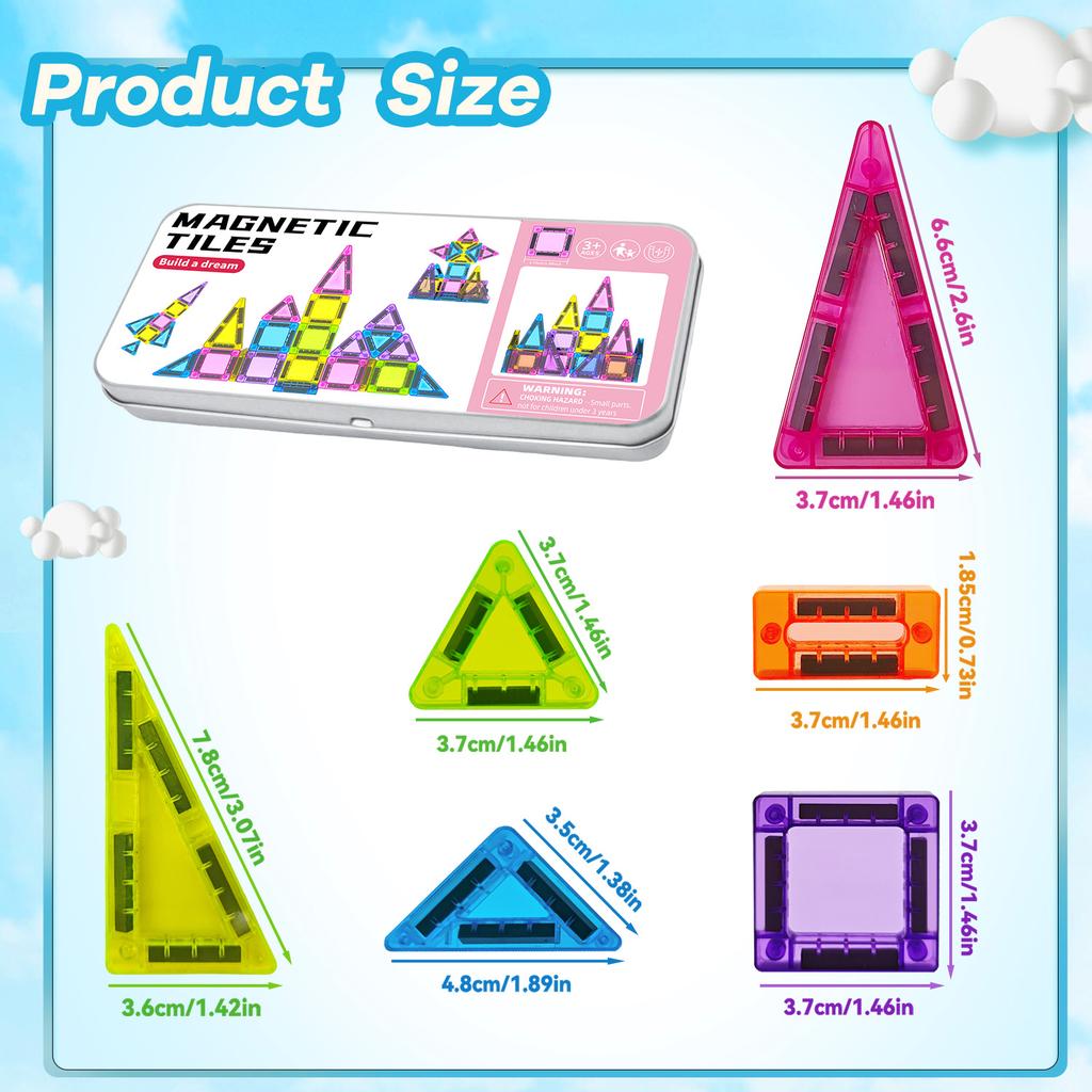 Mini Magnetic Tile Building Blocks,with Iron Box for Portable Play, Perfect for Gifts and Easy Storage, Safe for Kids