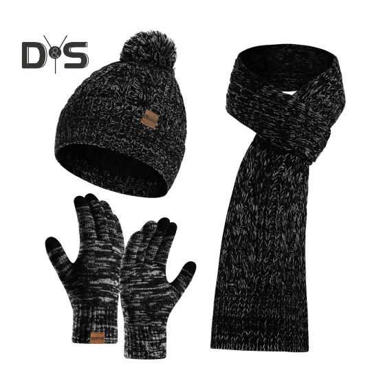 

3 шт. Зимняя теплая вязаная шапка-бини, перчатки для сенсорного экрана, шарф, набор для женщин и мужчин, катание на лыжах, коньках, кемпинге, вождении, спорте на открытом воздухе, подарки темно-серого