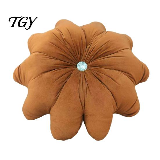 Decorative Throw Pillows for Girls Room Flower Pillow, 18 Inch Floral Cushion, Velvet Round Soft Sofa Pillow with Rhinestone Accent Couch Bed