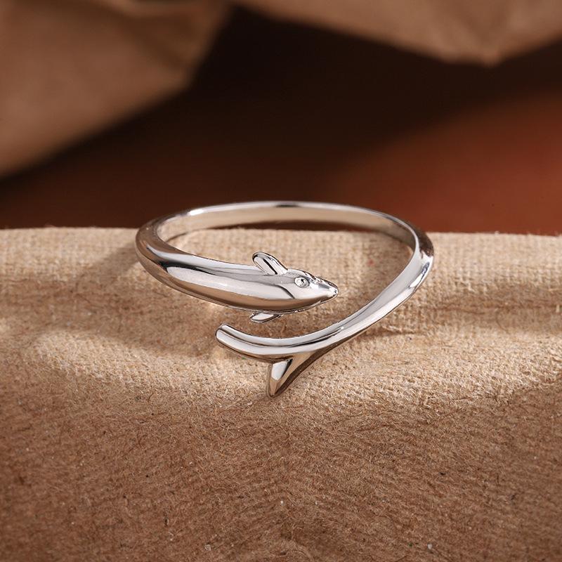 

Customized Electroplated Copper Dolphin Open Ring - Cute, Creative, Simple Korean Style for Women Adjustable Open