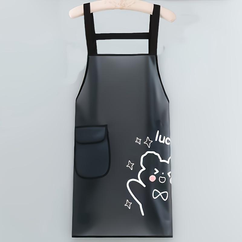 Unisex Apron, Transparent TPU Bear Print Apron with Single Pocket, Suitable for Kitchen/Dining/Garden Gardening, Black and White