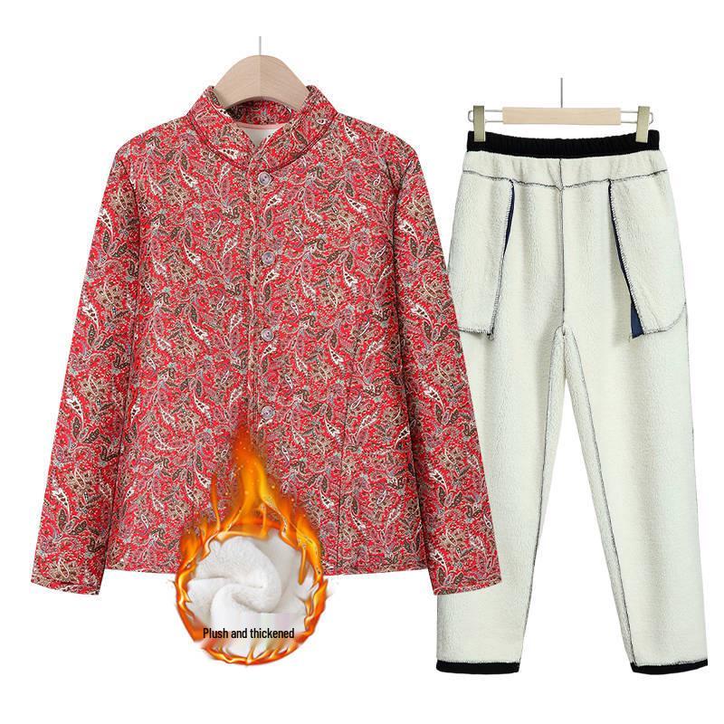 Grandma's Winter Floral Cotton Jacket with Velvet Lining - Warm, Thickened, Small Size for Elderly Women