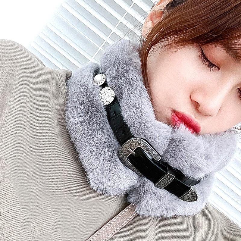 

1 шт., новый стильный ремень с пряжкой, женский шарф, плюшевый шарф с имитацией жемчуга и стразами, осенне-зимний теплый серый