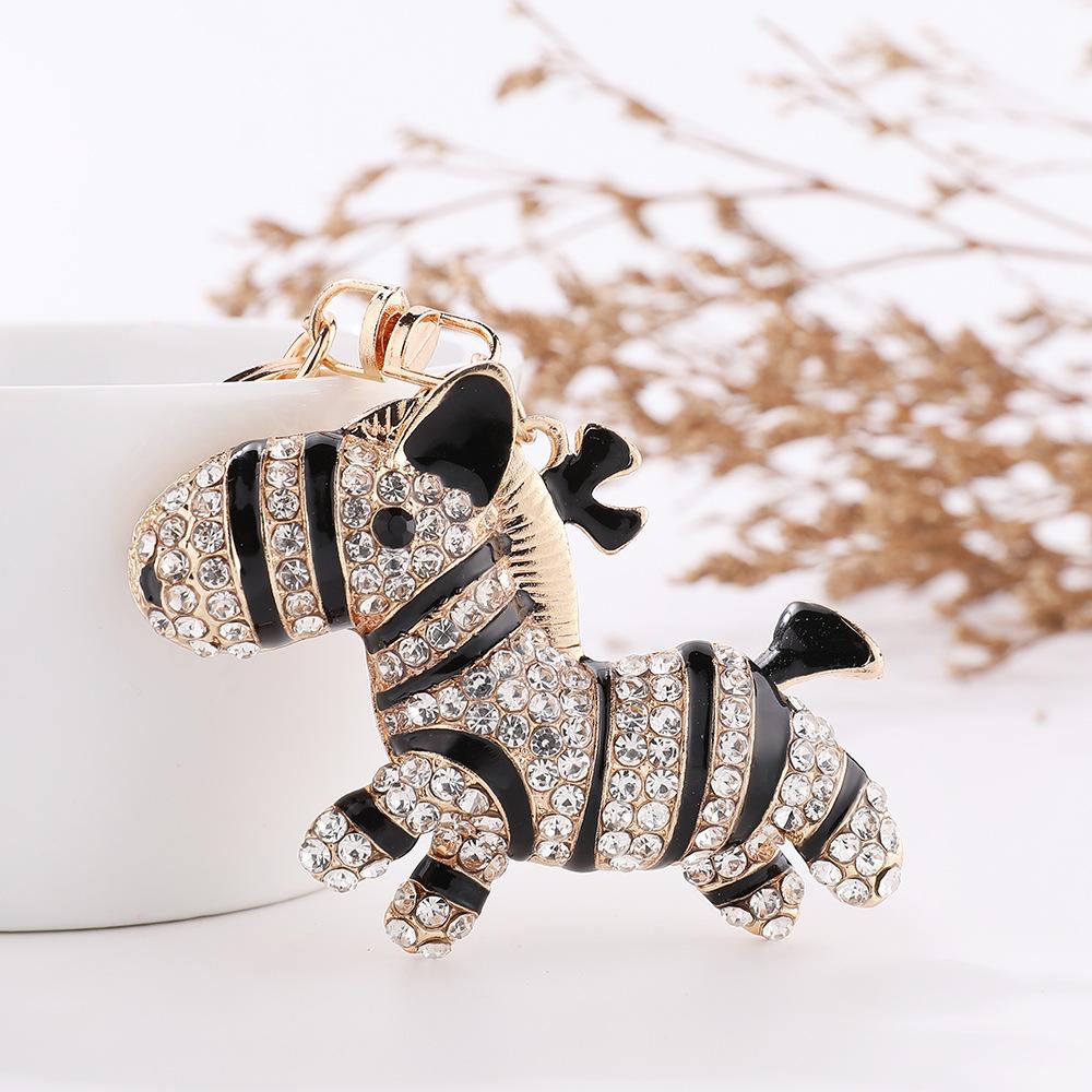 Diamond studded, Zebra keychain, Year of the Horse, Metal Pony Key Pendant, Creative Gift