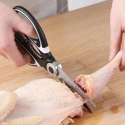 Forbici da cucina multifunzionali in acciaio inossidabile, forbici affilate resistenti, forbici con morsetto in noce, forbici che risparmiano fatica