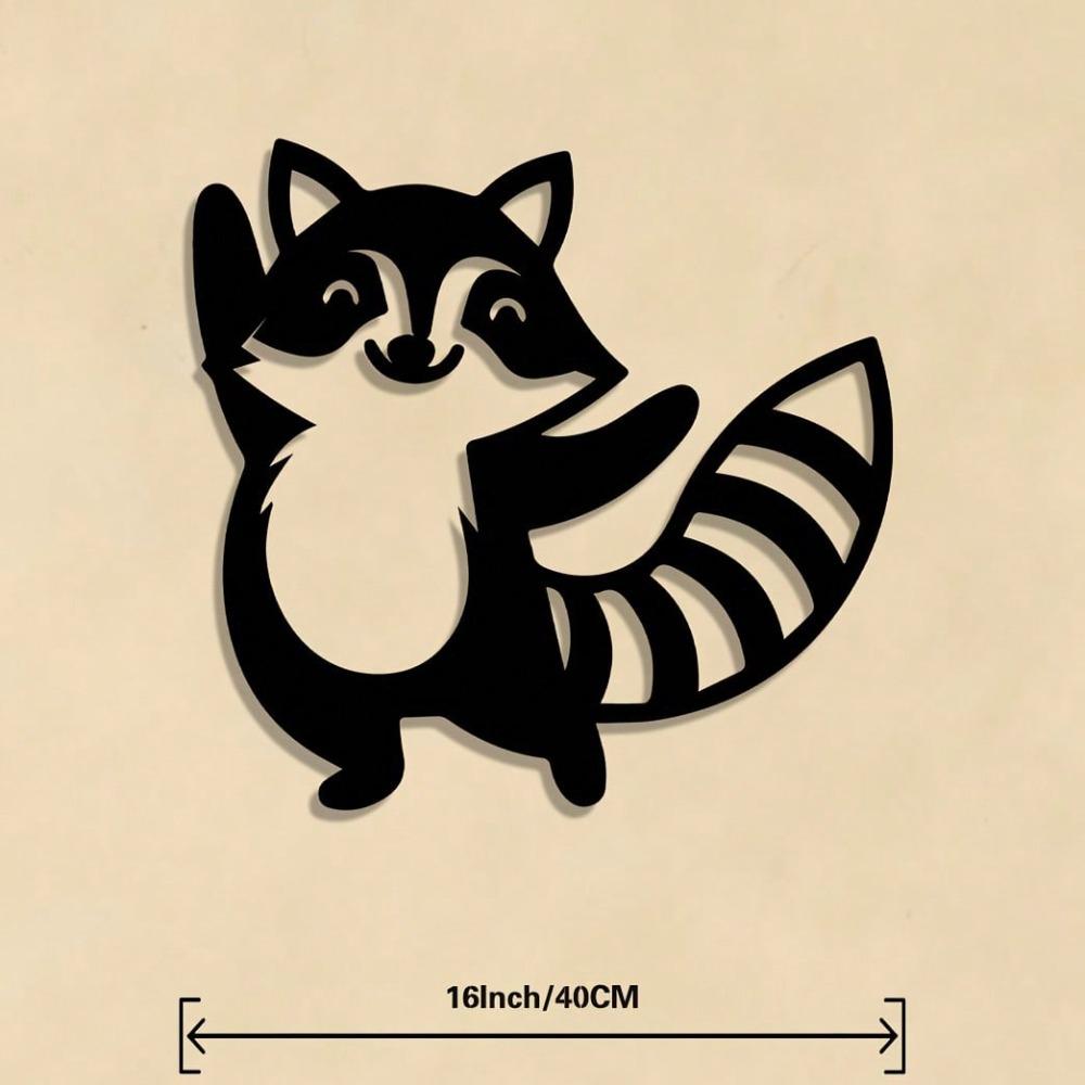 Metal Wall Art Swinging Raccoon Durable Iron Home Decor Indoor Outdoor Rustic Art Deco 40x40 разноцветный