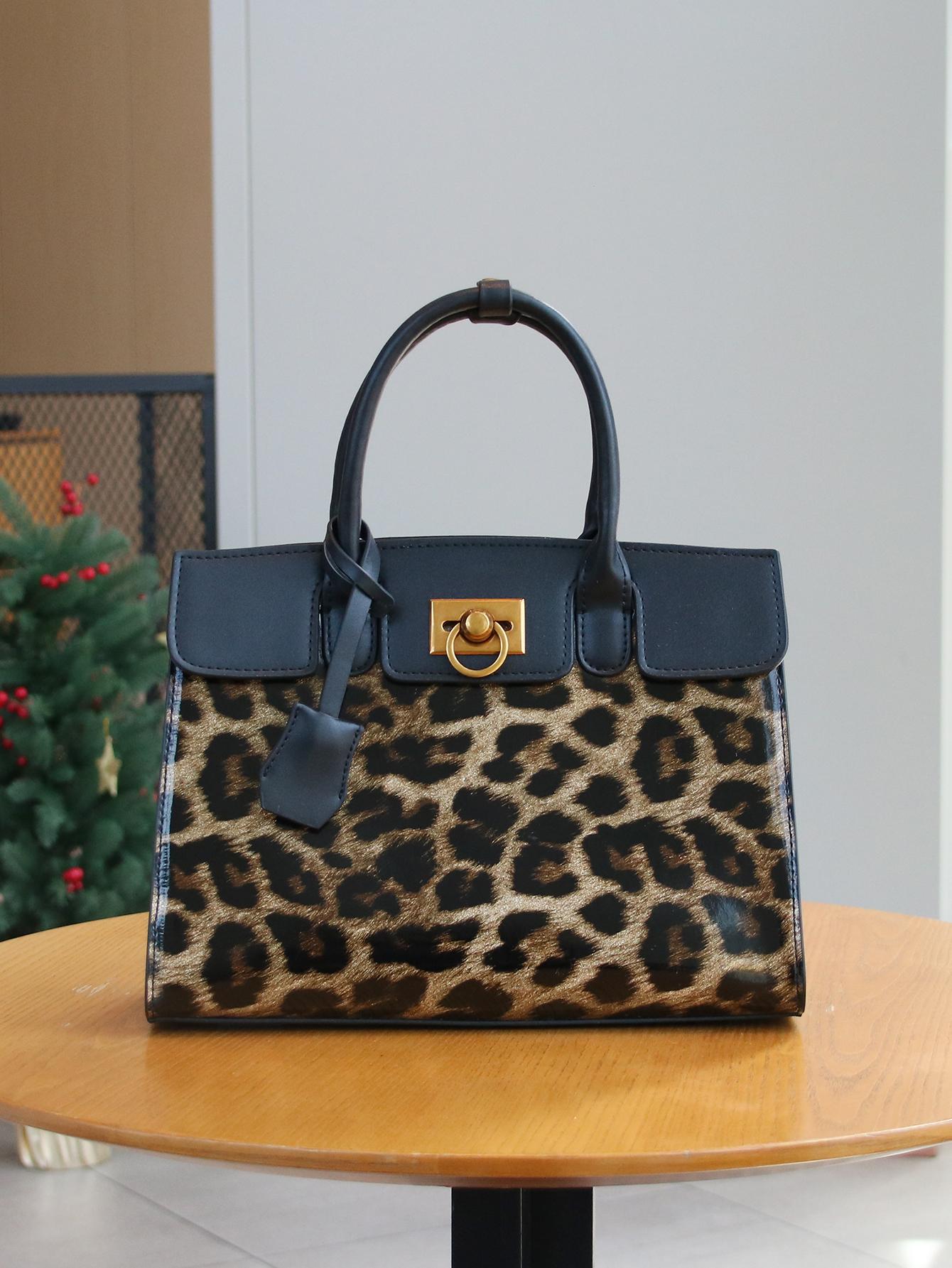 Nouveau sac à main de luxe pour femme automne/hiver tempérament cuir verni tacheté léopard sac épice texture avancée sac cabas mat pour le travail