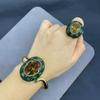 Natural Turkish Color-changing Stone Set with Green Rhinestone 4-piece Jewelry Exquisite Fashion Women's Party Accessories
