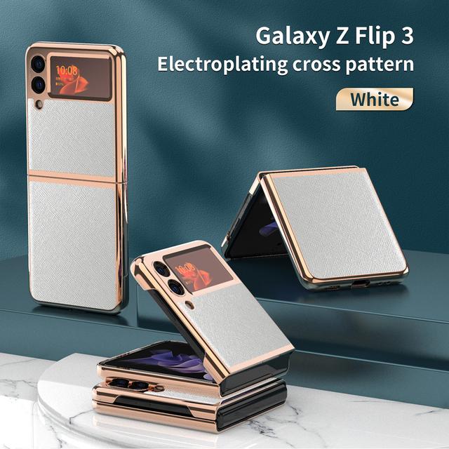 Plain Leather Case For Samsung Galaxy Z Flip 3 Phone Shell Z Flip Folding Screen Electroplating All -Inclusive Anti -Fall Holster
