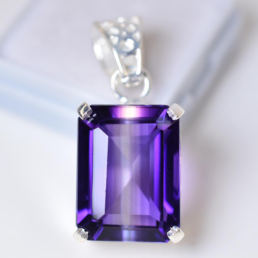 NATURAL Purple Amethyst 31 Ct CERTIFIED Emerald 925 Starling Silver Gems Pendant MY.PD-30-NS