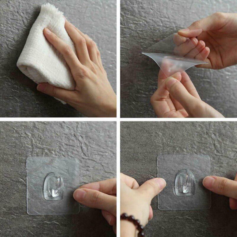 Adhesive Wall Hooks Clear Plastic Reusable Seamless Wall Mount Hanger Hooks For Kitchen Bathroom Door