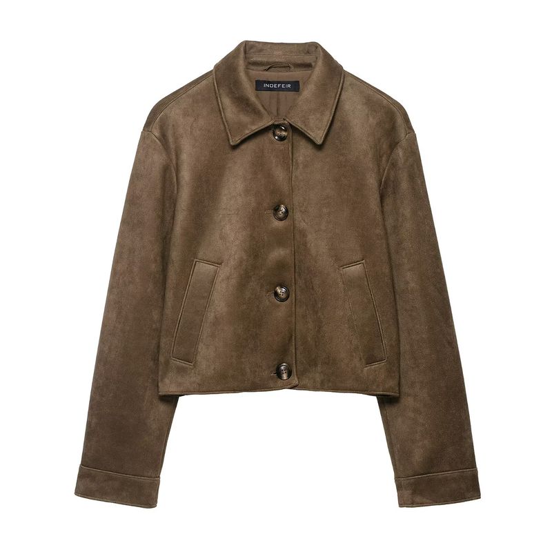 Zbzr Autumn New Women clothes Western Style Suede Texture Effect Shirt Style Crop jacket Outerwear 8372286