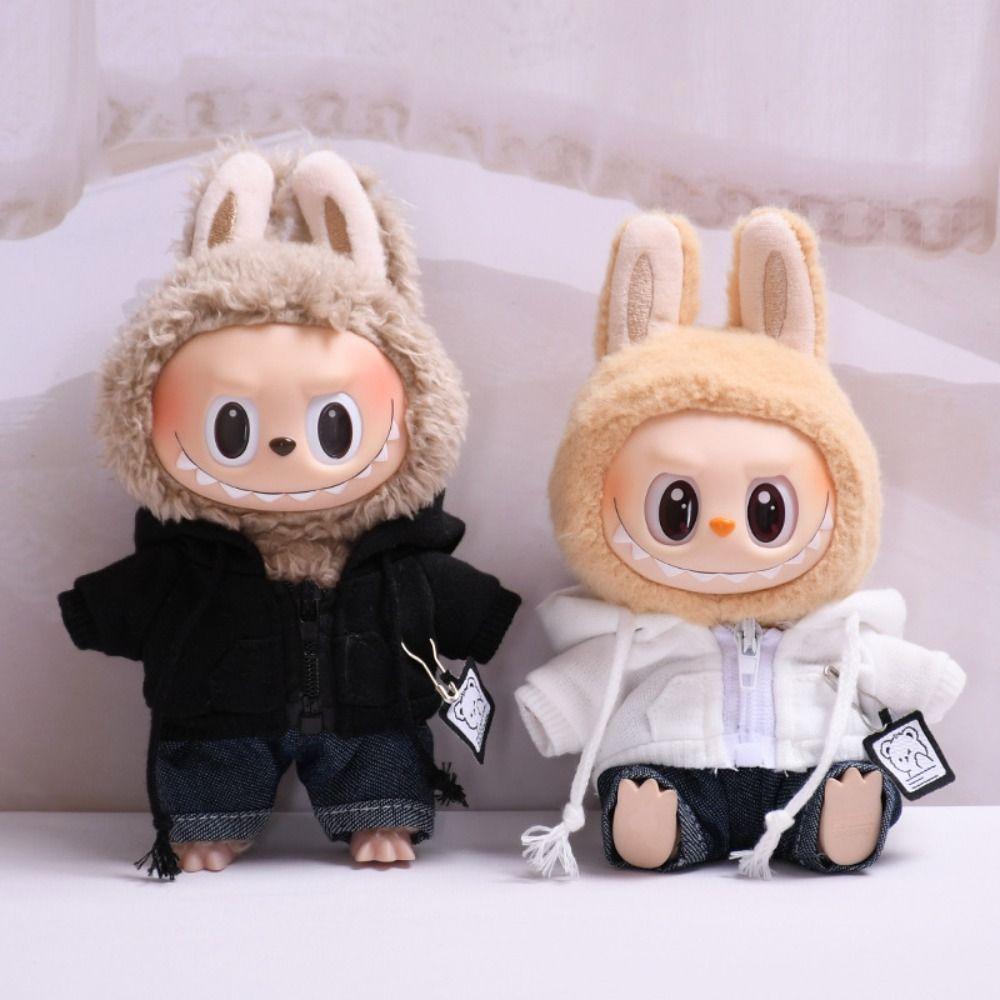 Dark Blue Jeans Sitting Labubu Doll Clothes Cute Bear Mini Cotton Doll's Clothes  Baby Pendant