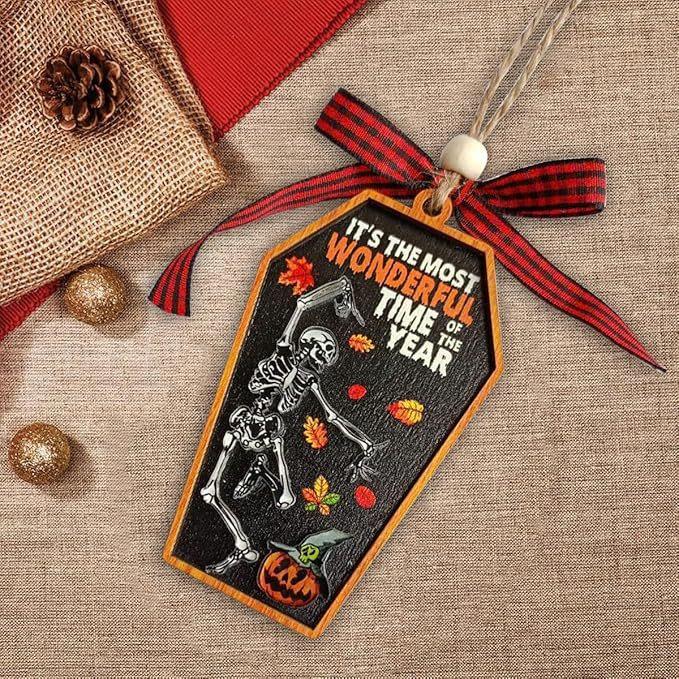 

Ghost Farmhouse Halloween Wooden Sign with Quotes Funny Farmhouse Skeleton Coffin Decorative Pendant