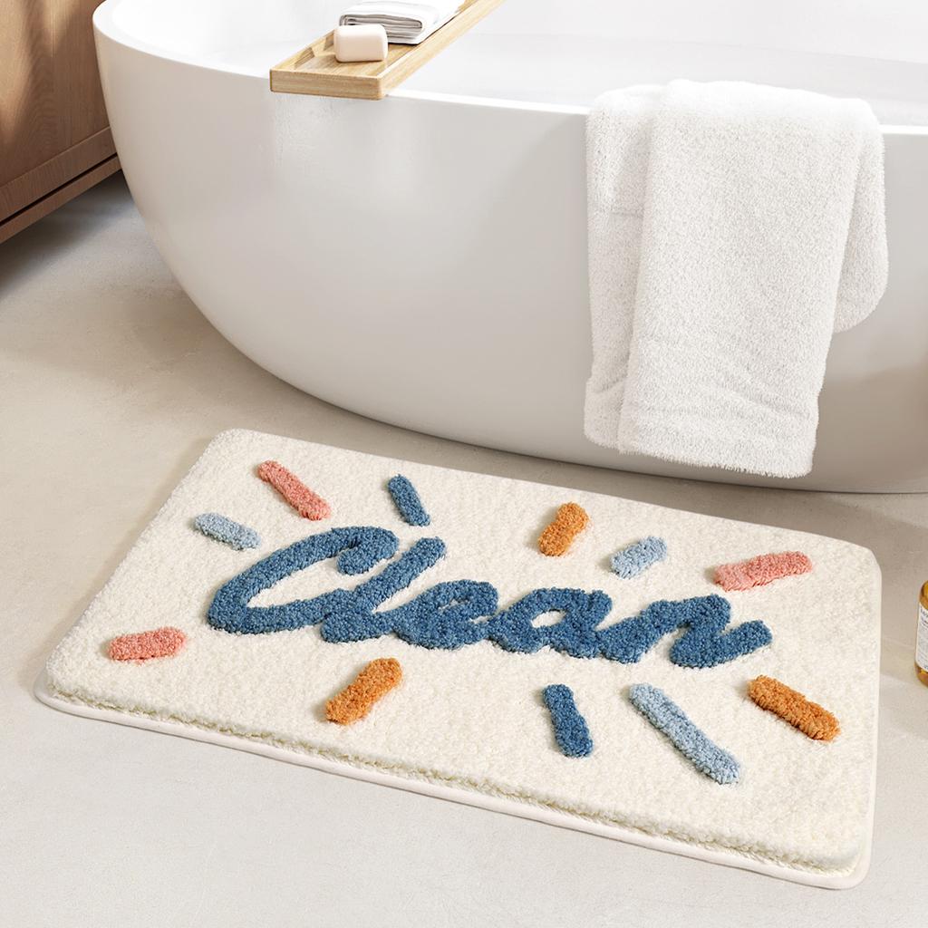 Simple Letter Bath Mats Strong Absorbent Bathroom Rug High Weight Flocking Bathroom Non-slip Foot Mat Washroom Floor Mat