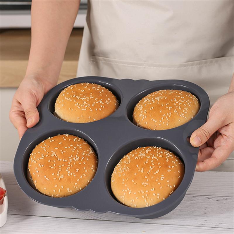 4/6/8 Holes Silicone Hamburger Bun Pan, Non Stick Baking Pan Cake Mold, Kitchen Tools