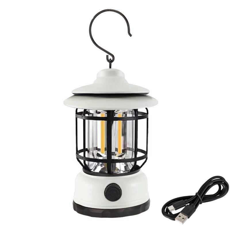 Camping Lantern USB Rechargeable Battery Powered Retro Camping Light Waterproof Hanging LED Tent Lamp for Hiking Fishing