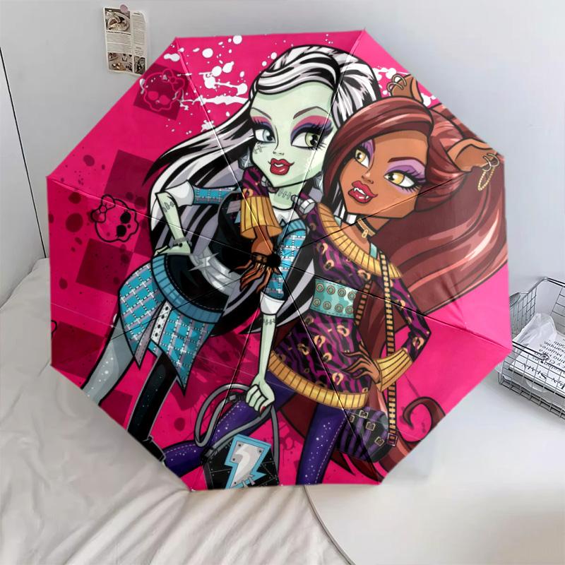 Monster High Pattern, Automatic Folding Umbrella, Portable and Foldable Design, 8 Ribs, a Christmas or Birthday Gift.