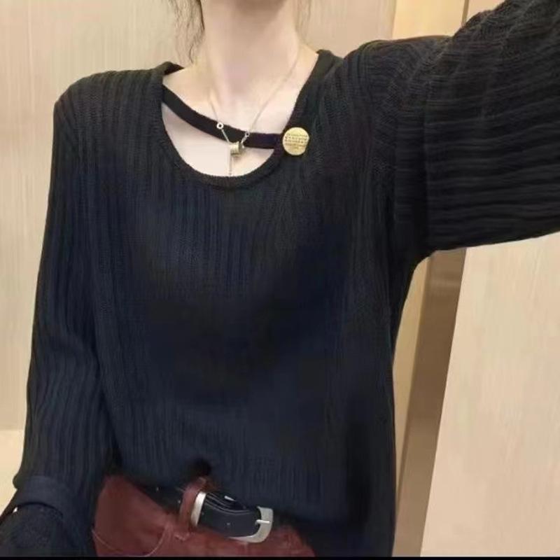 

Осенний корейский модный универсальный пуловер с пуговицами, свободный круглый вырез, вязаный свитер с длинными рукавами для женщин XL