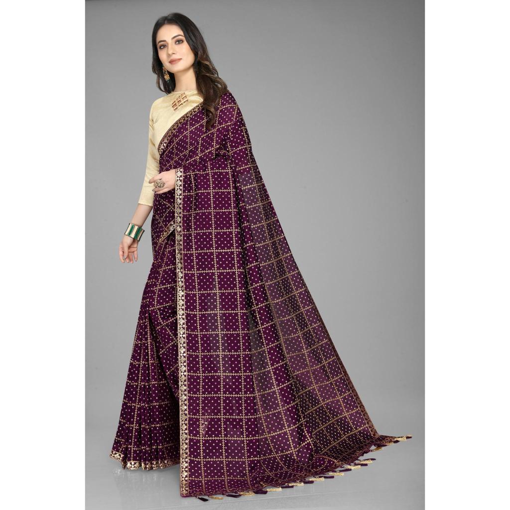 Trendiger neuer indischer traditioneller Vichitra Saree mit Spitzen- und Bordürenweberei