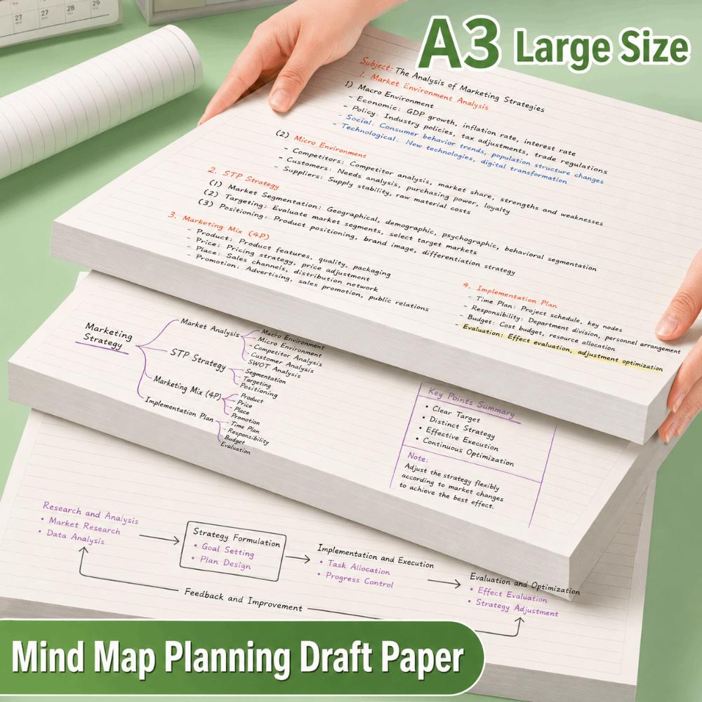 Wide Horizontal Lined Draft Notebook Thick Cream Paper Practice Paper Students