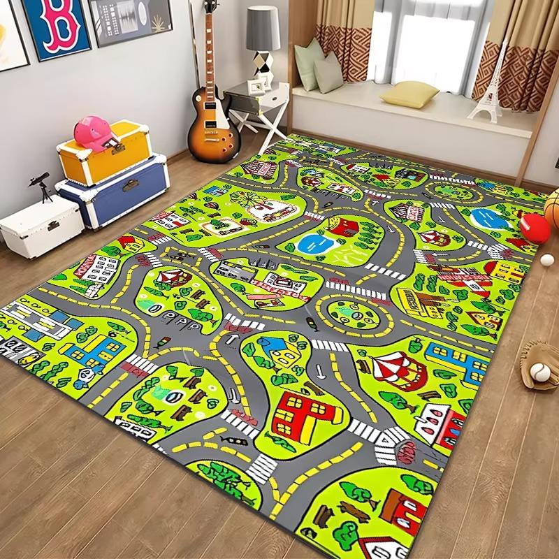 Children’s Educational City Life Playmat Rug Road Traffic System Carpet for Bedroom Playroom Fun Learning Floor Mat Safe Kids