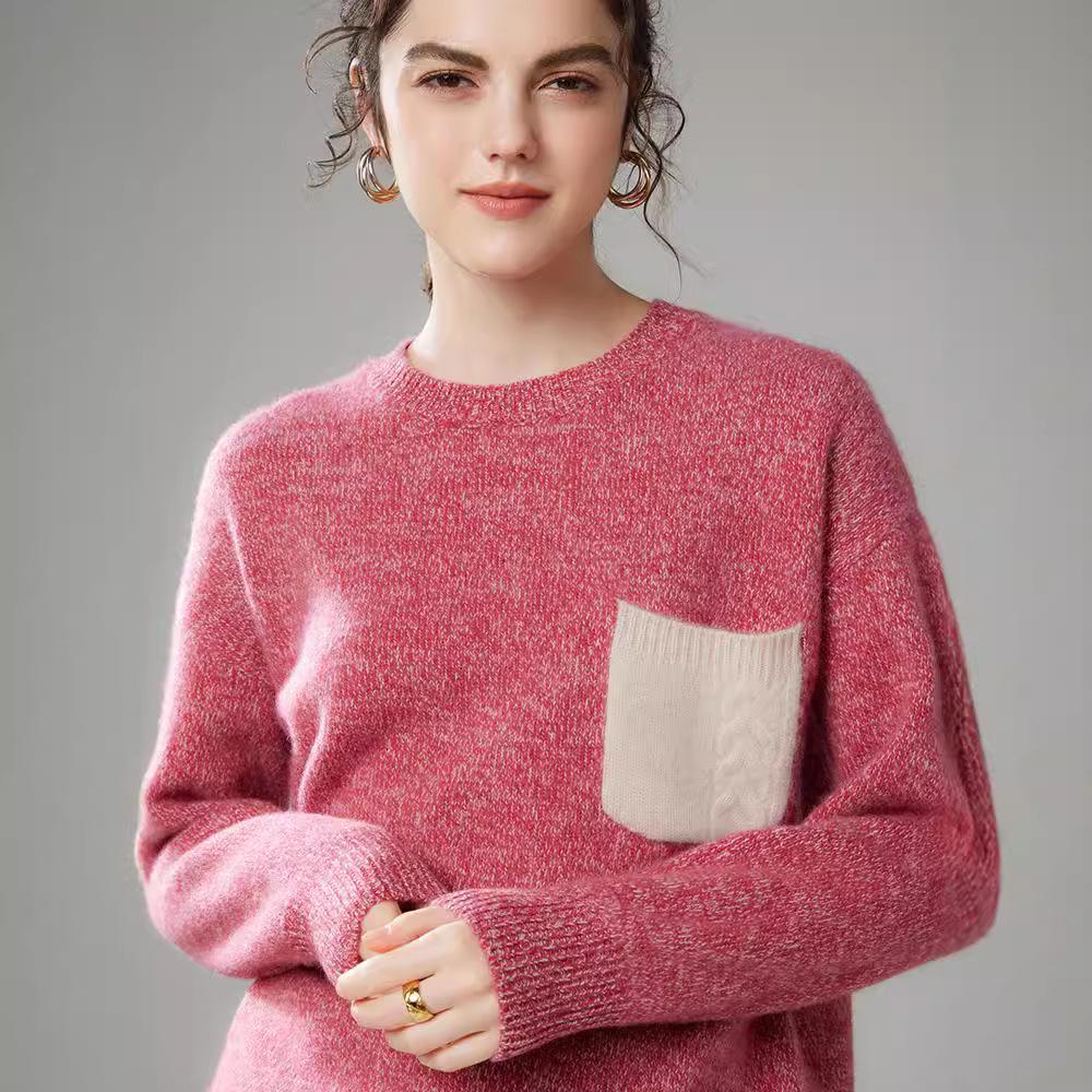 Merchant's Choice: Women's Thick Cashmere Floral Sweater - Autumn/Winter, Round Neck, Slim Fit, Loose Knit