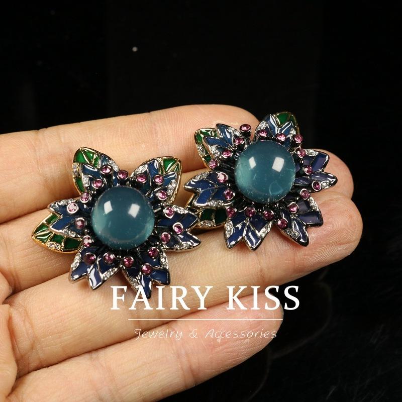 Palace Style Copper Plating Color Matching Enamel Color Glaze Diamond Flower Leaf Atmospheric Necklace Earrings Jewelry Set