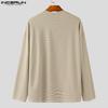 INCERUN Men Stand Neck Long Sleeve Texture Striped Casual Pullover Tops