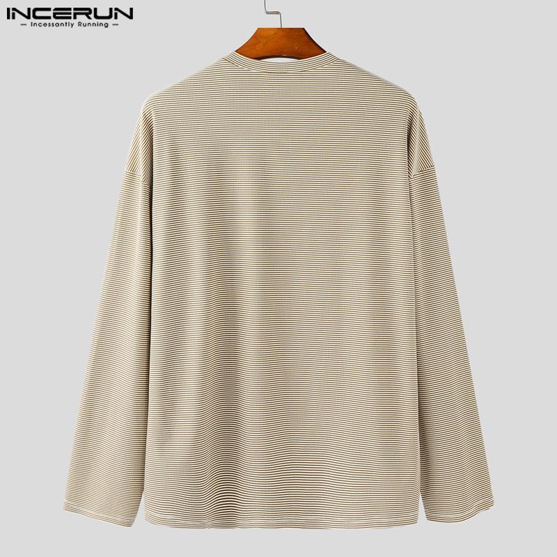 INCERUN Men Stand Neck Long Sleeve Texture Striped Casual Pullover Tops