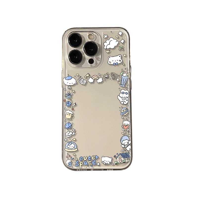 Edge Cartoon Style Transparent Drop-Proof Phone Case for Apple 13, 14, 15, 16 Pro - Full Coverage, Premium Feel for Women